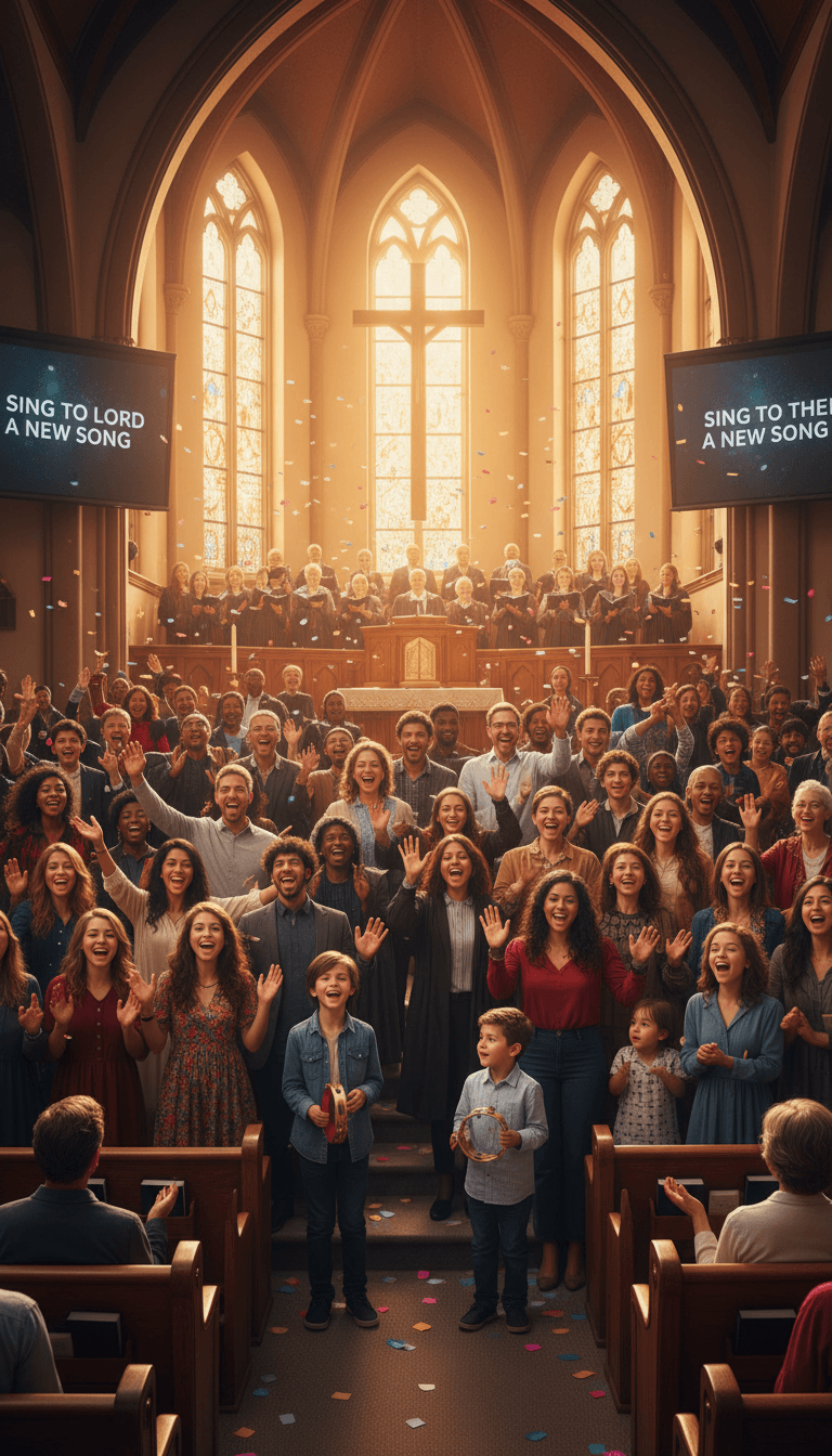 Church congregation worship service joyful diverse group